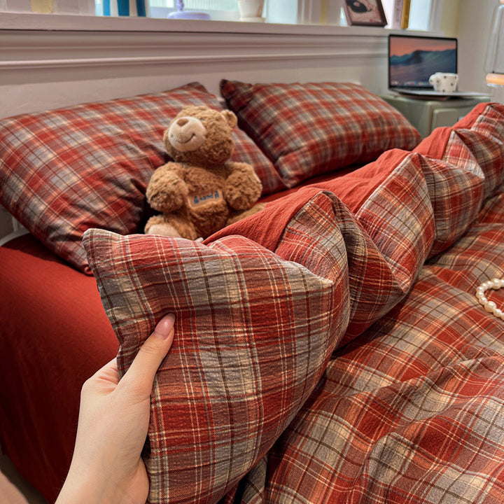 Cozy Plaid Cotton Bedding Set