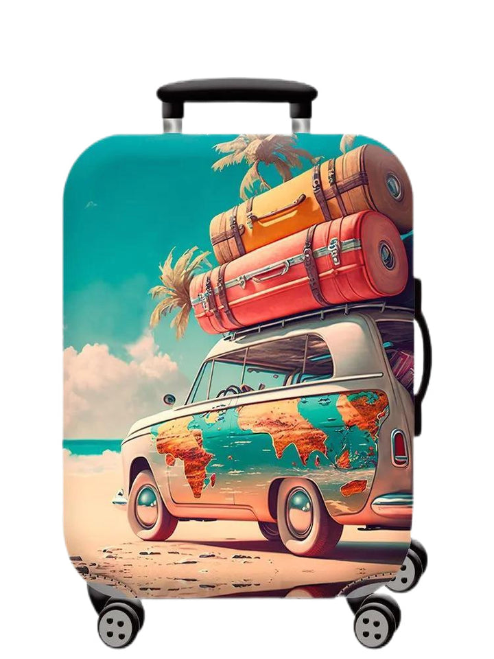 Unisex hard-shell cabin trolley with vintage travel illustration, 360° swivel wheels and telescopic handle Stornfield