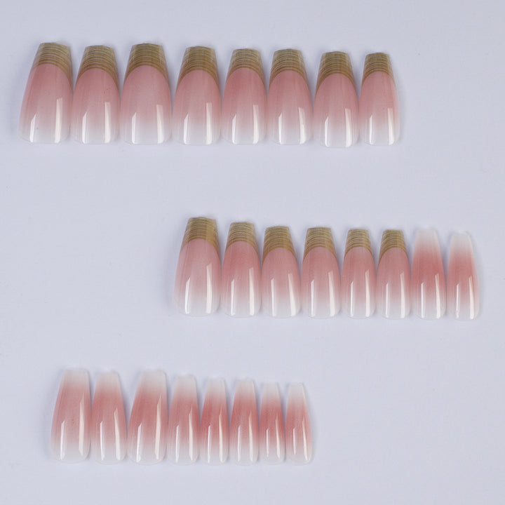 Acrylic Nail Set with Elegant Ombre Design and Golden Accents Stornfield