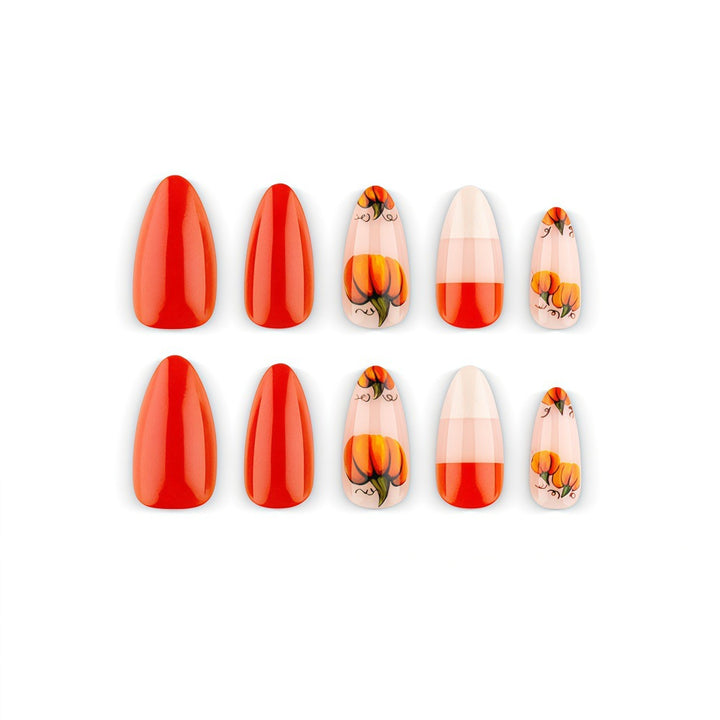 Artificial nails in autumn pumpkin design Stornfield