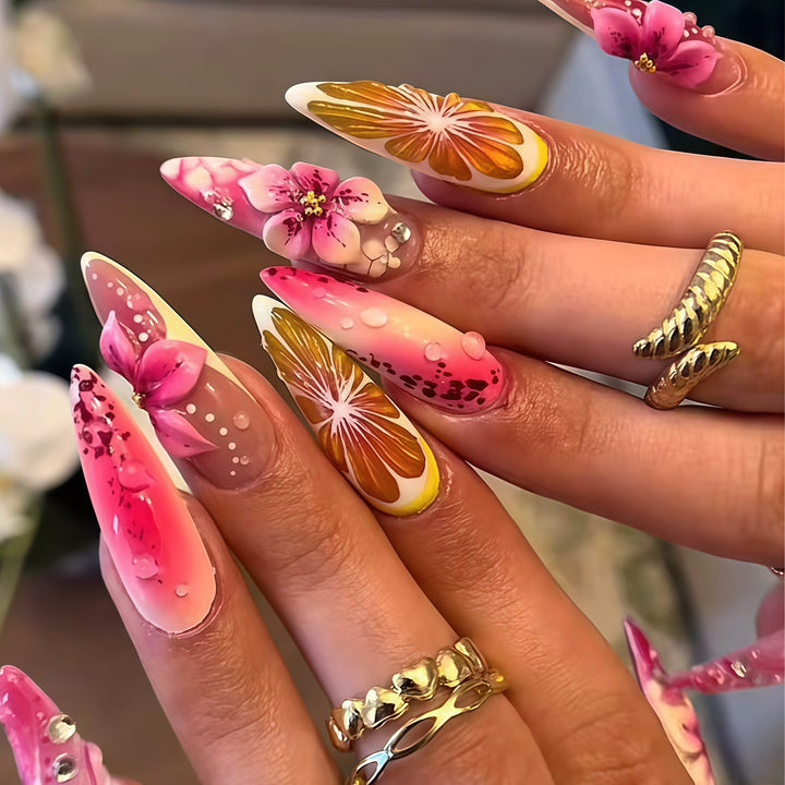 Floral Design Stiletto Nail Extensions Stornfield