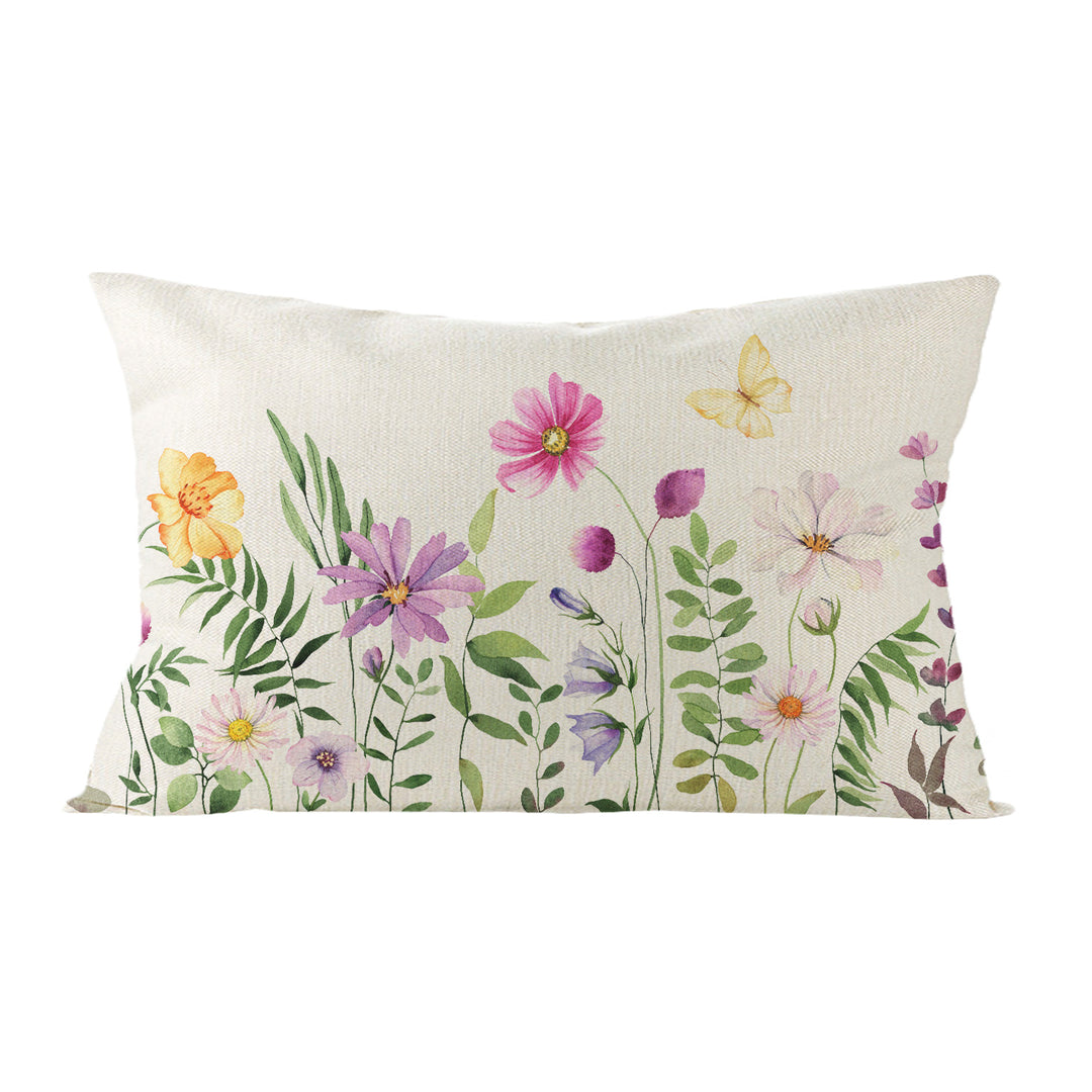 Botanical Watercolor Cotton-Linen Throw Pillow Cover