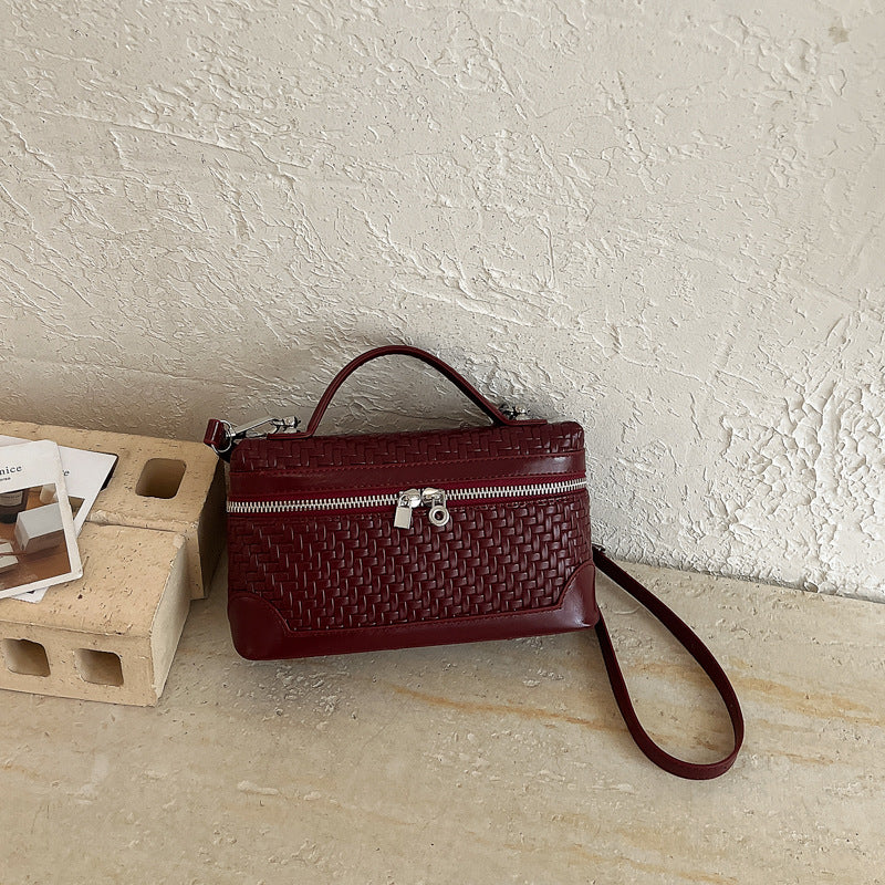 Woven Leather Cosmetic Handbag