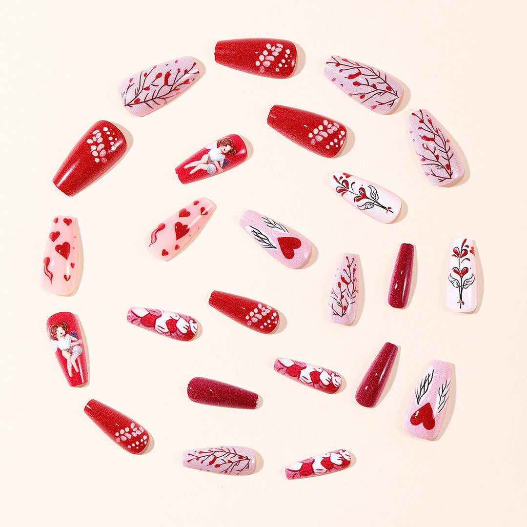 Romantic Heart-Themed Acrylic Nail Art Set Stornfield