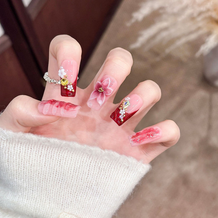 Floral Decorative Press-On Nail Tips