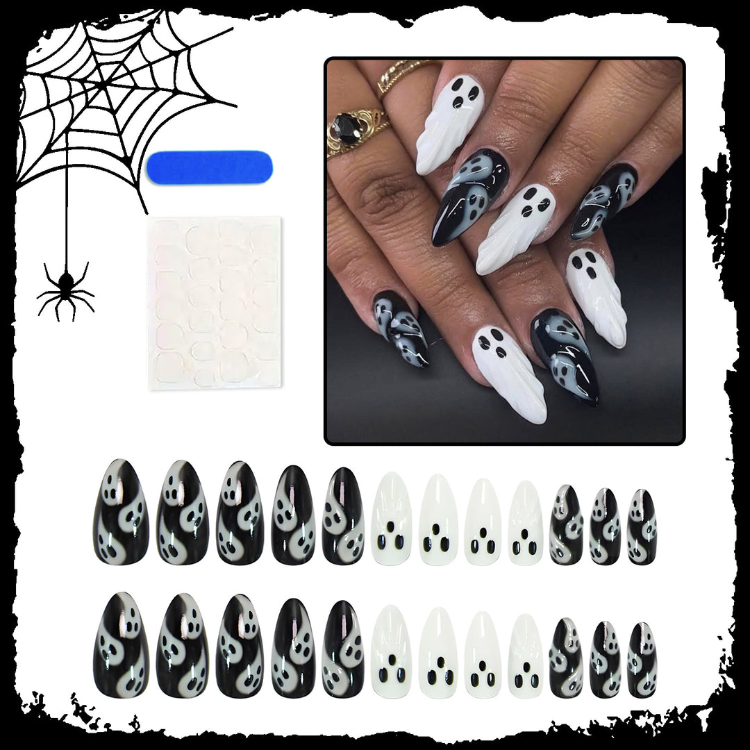 Acrylic Nail Set with Creepy Ghost Design Stornfield