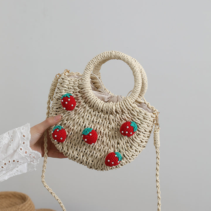 Bast bag with cheerful strawberry motifs Stornfield