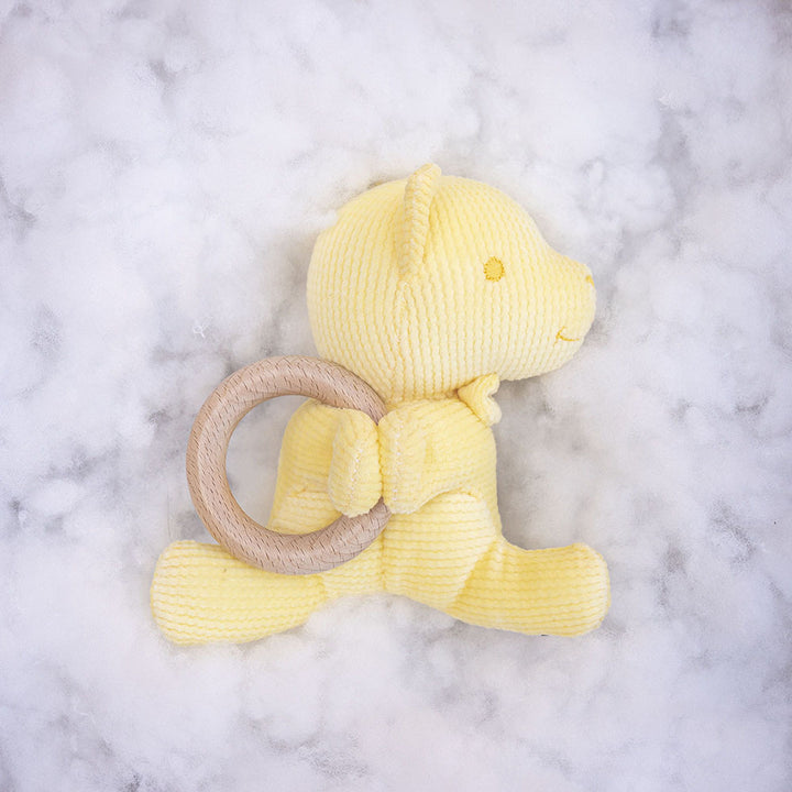 Plush Bunny Teether Rattle with Natural Beech Wood Ring