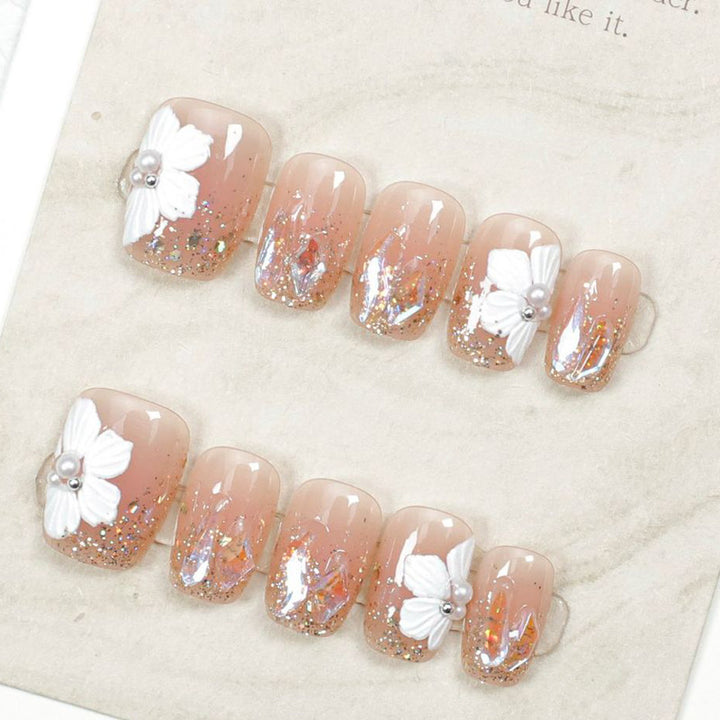 Artistic Floral-Embellished Press-On Nail Design Stornfield