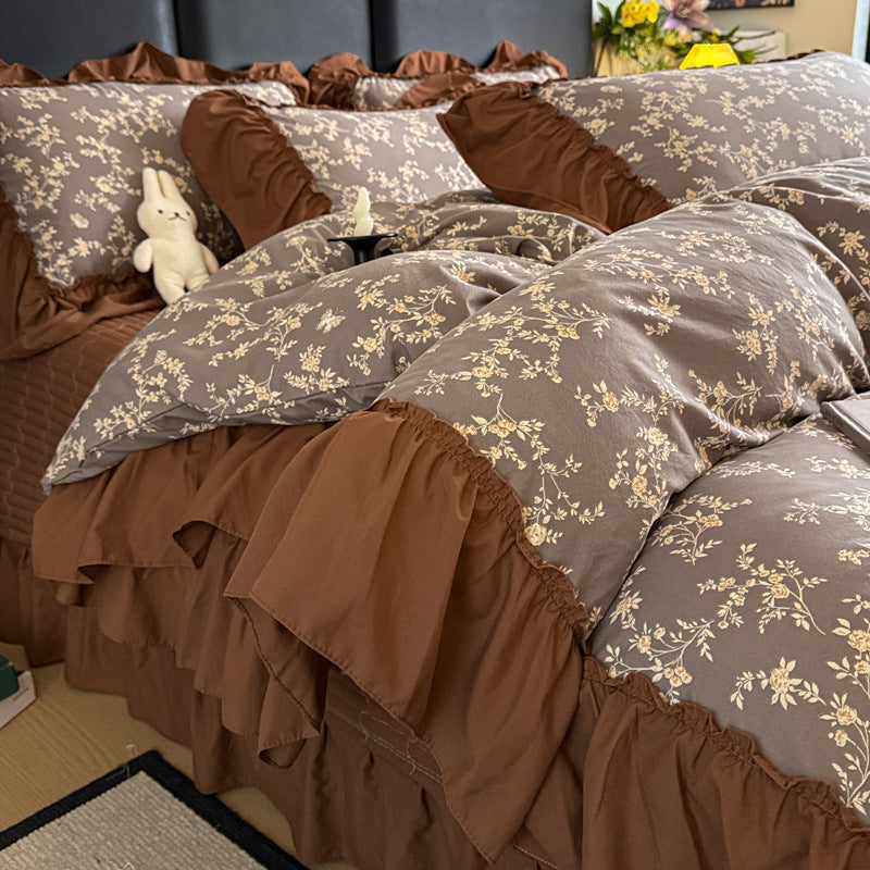 Vintage Floral Ruffled Duvet Cover Set