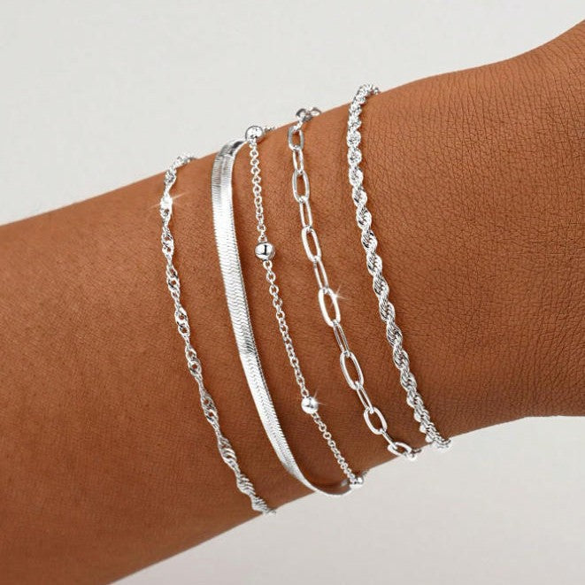 Layered Silver Chain Bracelet Set Stornfield