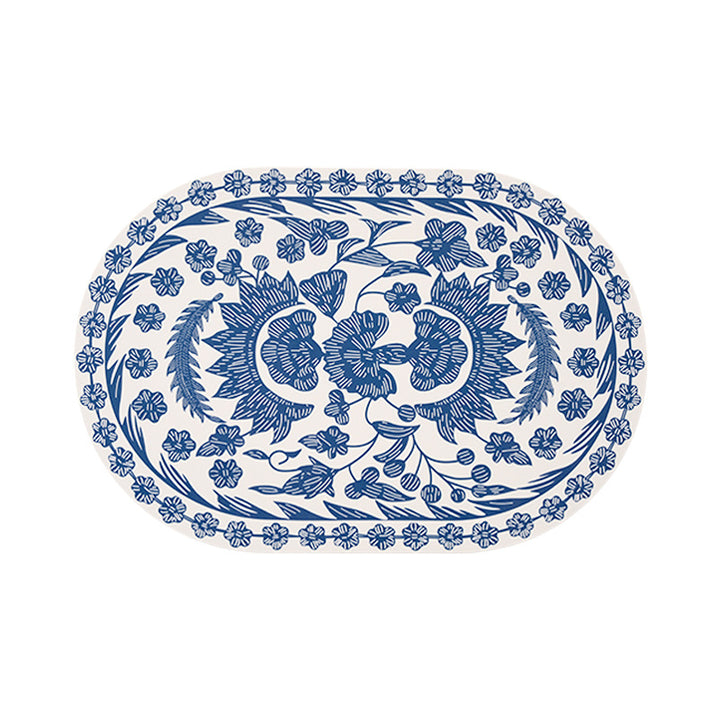 Oval wipeable table set made of vinyl with floral retro pattern and non-slip back Stornfield