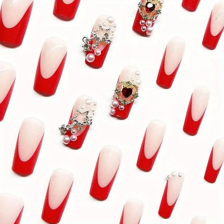 Artistic Press-On Nail Extensions with Decorative Elements Stornfield