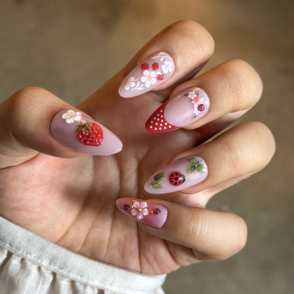 Whimsical Strawberry-Themed Press-On Nails Stornfield