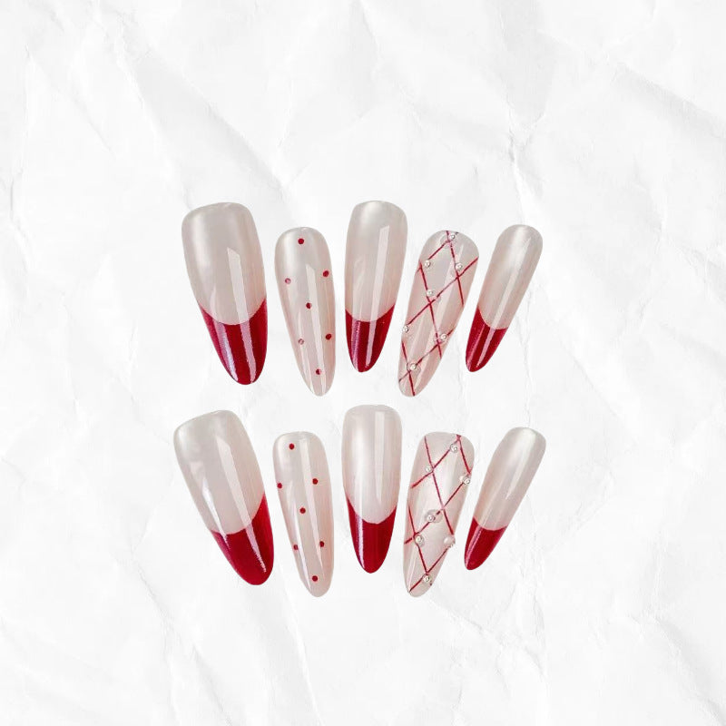 Elegant Artificial Nail Set with Stylish Red Accents Stornfield