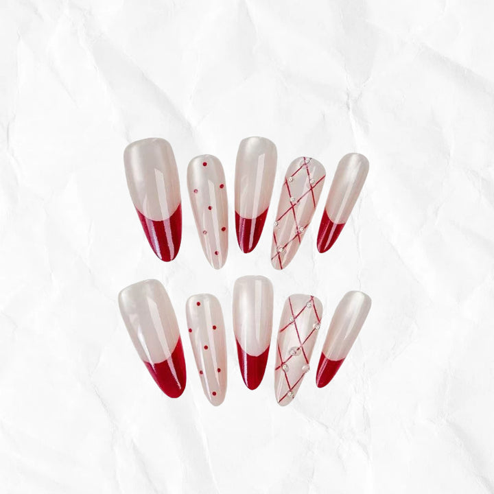 Elegant Artificial Nail Set with Stylish Red Accents Stornfield