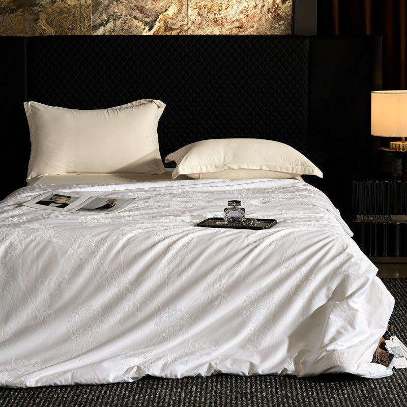 Elegant jacquard bed linen set made of cotton satin with a fine relief texture and hotel-style pillowcases