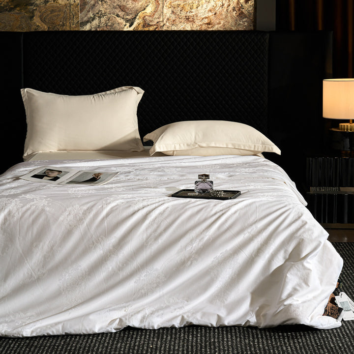 Elegant jacquard bed linen set made of cotton satin with a fine relief texture and hotel-style pillowcases