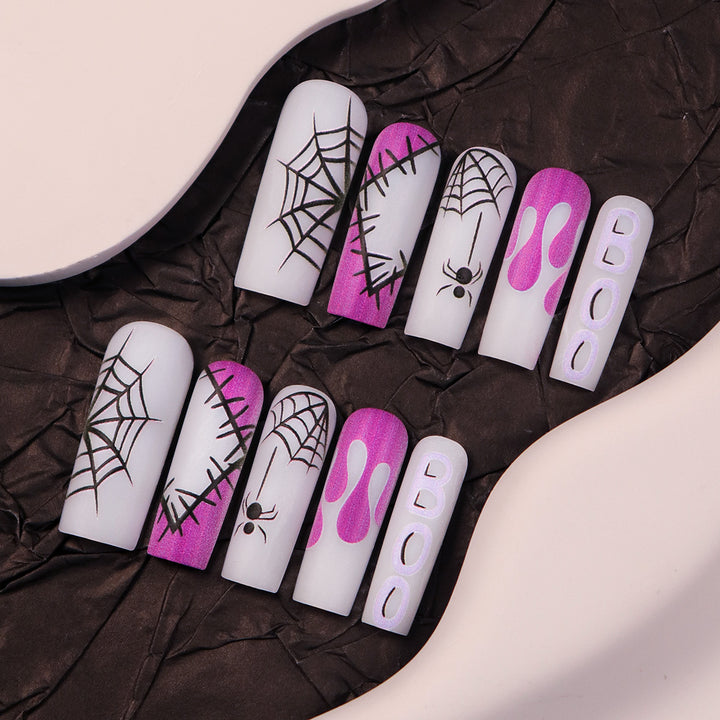 Halloween-Themed Long Press-On Nails with Spider and Drip Design Stornfield
