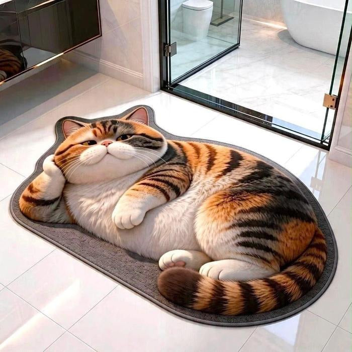 Cartoon Cat-Shaped Plush Bath Mat