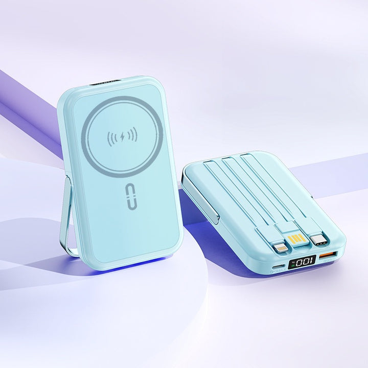 Portable induction power bank with integrated stand and multiple connections Stornfield