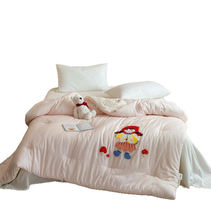 Children's Embroidered Plush Comforter with Appliqué Motif and Reversible Lining