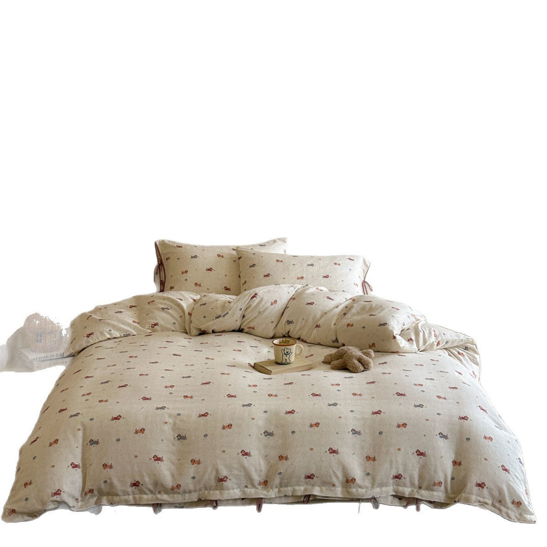 Illustrated Cotton-Sateen Duvet Cover Set with Ribbon-Tie Pillowcase