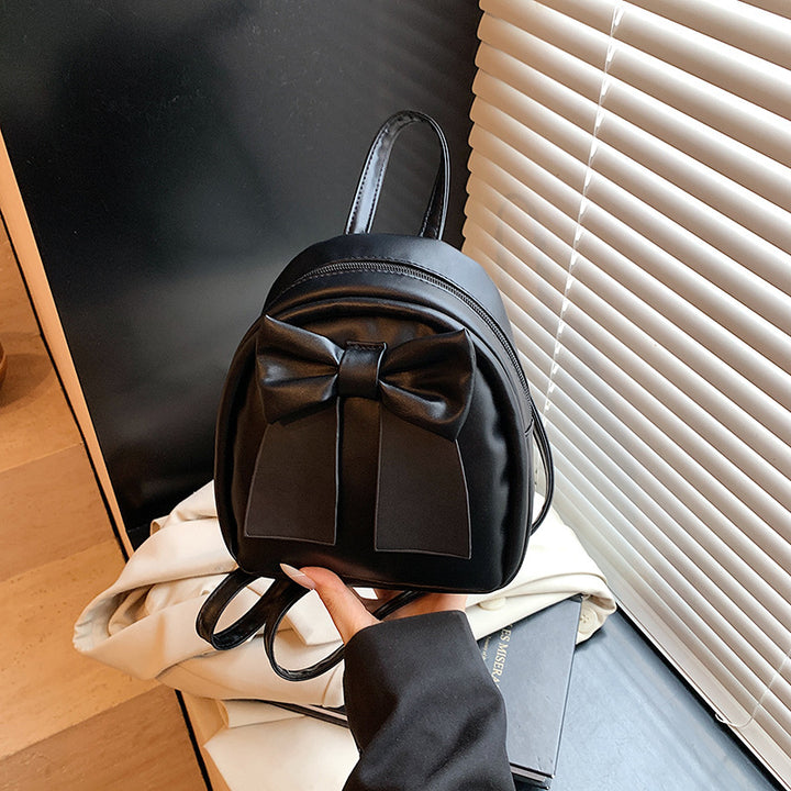 Bow-Accented Faux Leather Mini Backpack