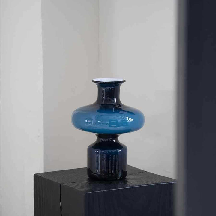 Studio-Blown Mushroom-Profile Art Glass Accent Vase with Stacked Silhouette Stornfield