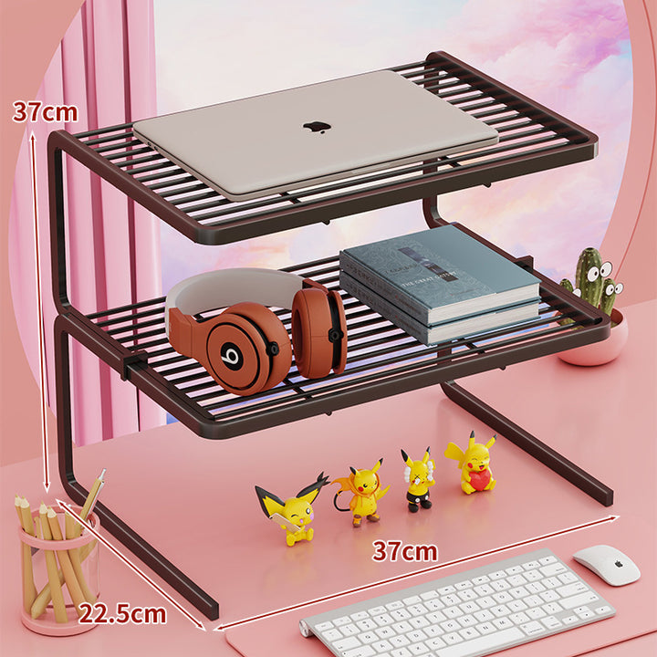 Two Tier Adjustable Metal Laptop and Monitor Riser with Ventilated Slatted Shelves