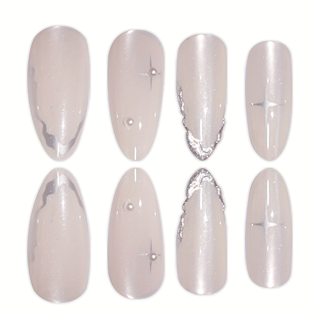 Elegant Press-On Nail Art with Floral Accents Stornfield