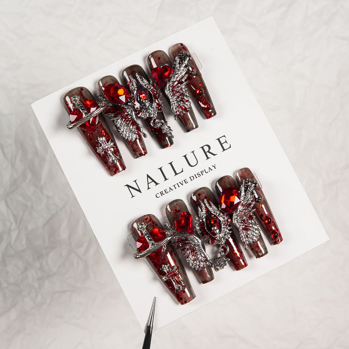 Artistic Nail Art Extensions with Glitzy Silver Accents