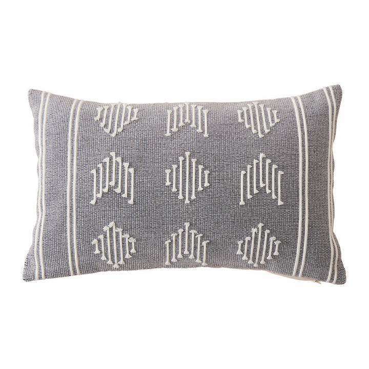 Woven rectangular decorative cushion cover with embroidered geometric pattern