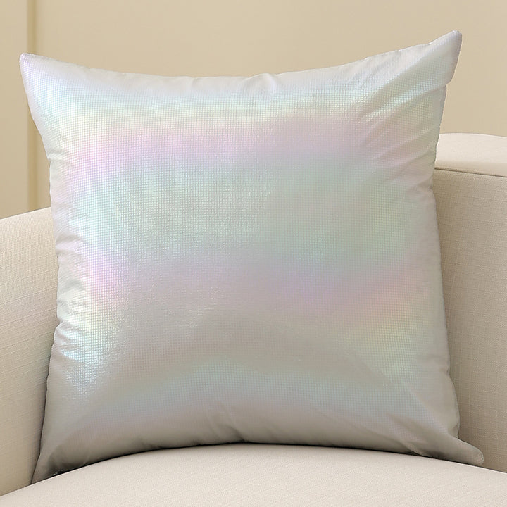 Square decorative cushion with delicate mother-of-pearl look and fine micro tuft structure