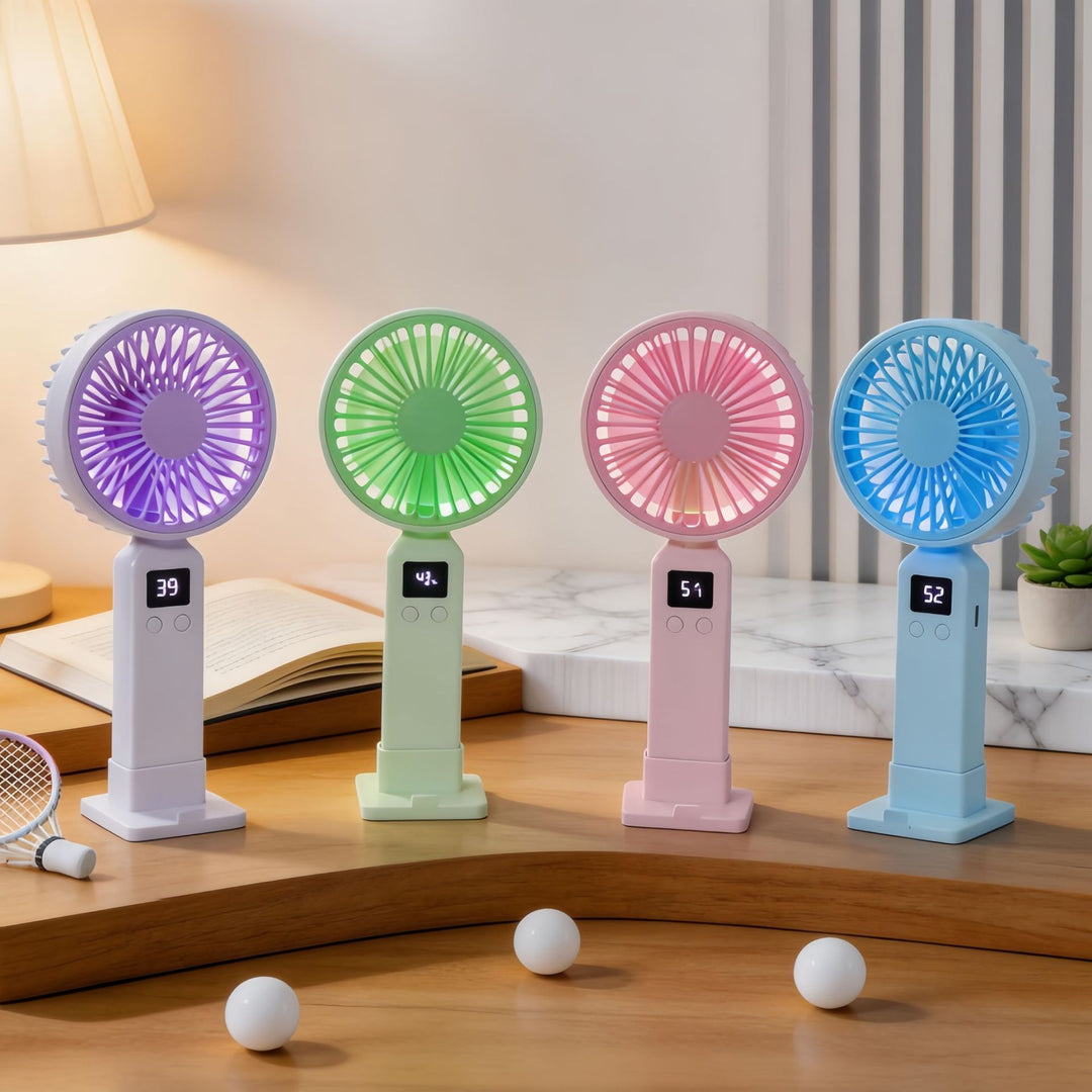 Portable hand-held fan with digital temperature display and multiple speed control Stornfield