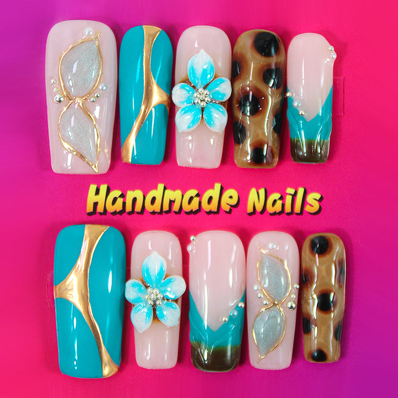 Artificial Nails Set with Handmade Glitter and Flower Designs Stornfield