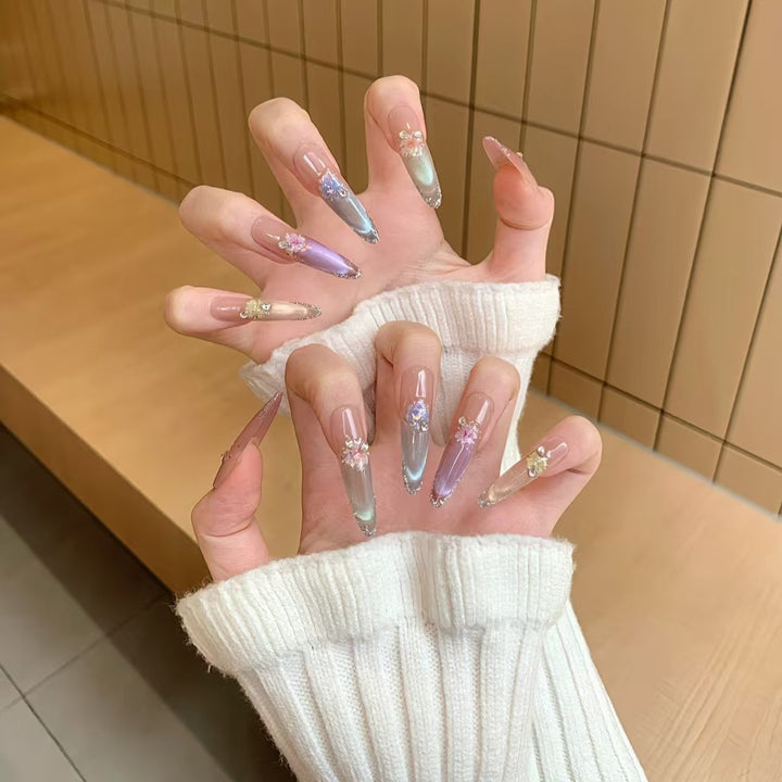 Elegant Floral Stiletto Nail Art Extensions