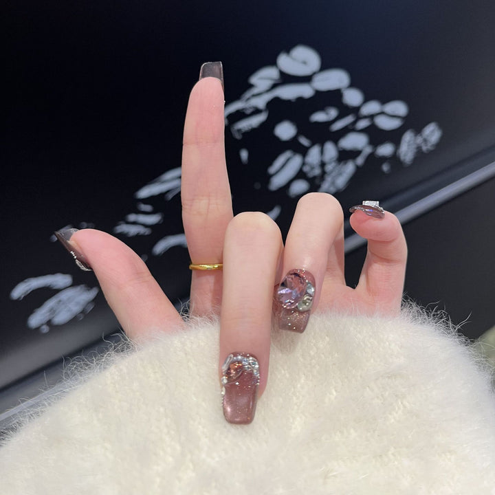 Decorative Press-On Nail Design with Gemstone Accents Stornfield