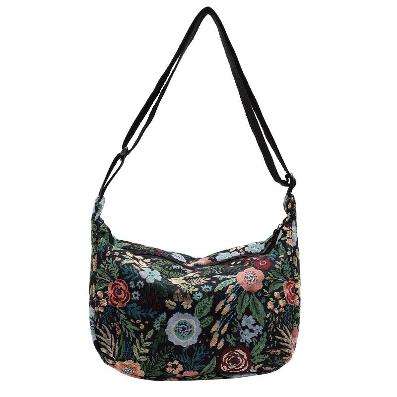 Floral Patterned Canvas Shoulder Bag