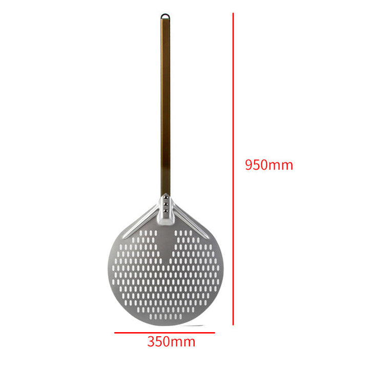 long wooden handled round aluminum pizza peel with reinforced neck Stornfield