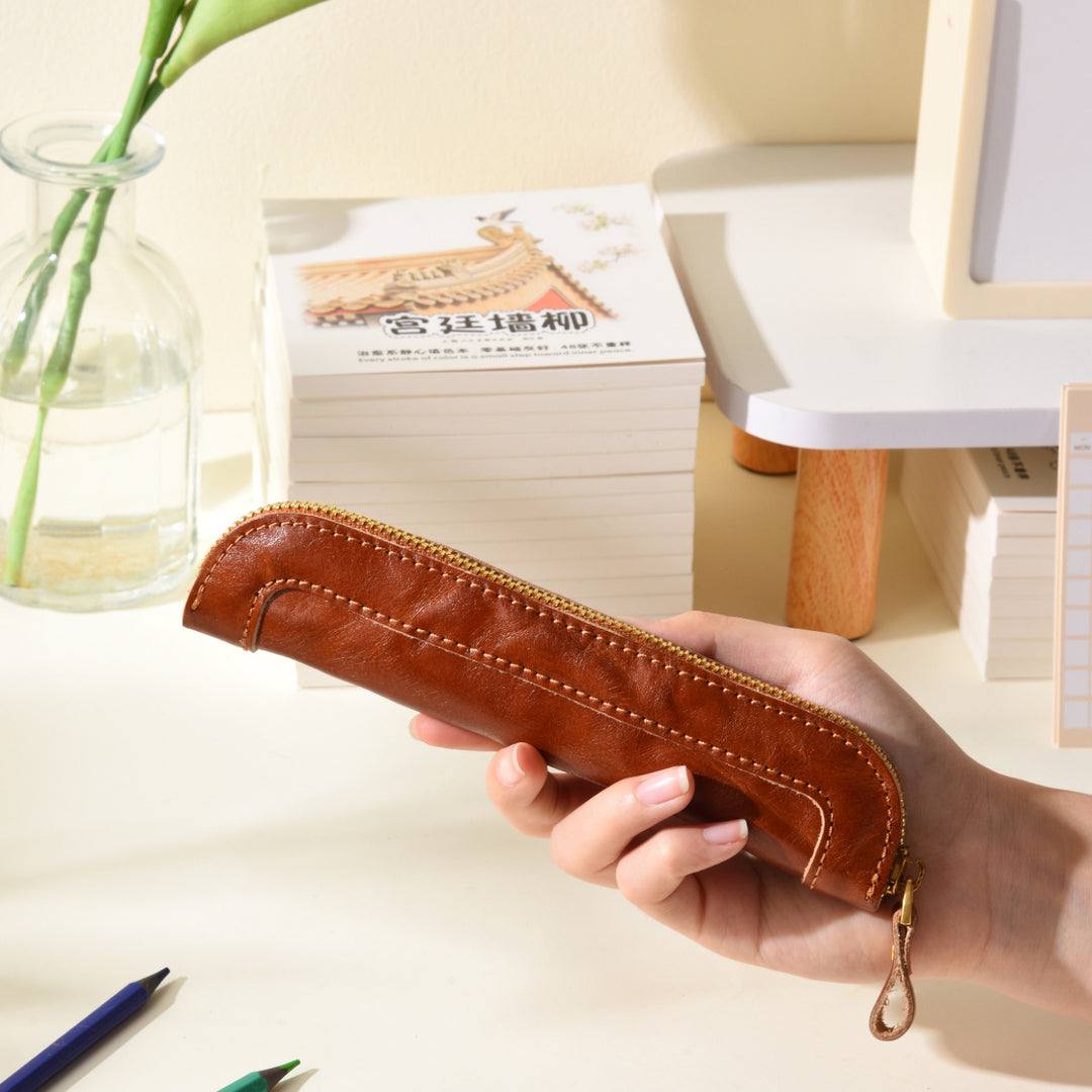 Premium Leather Zippered Pencil Case