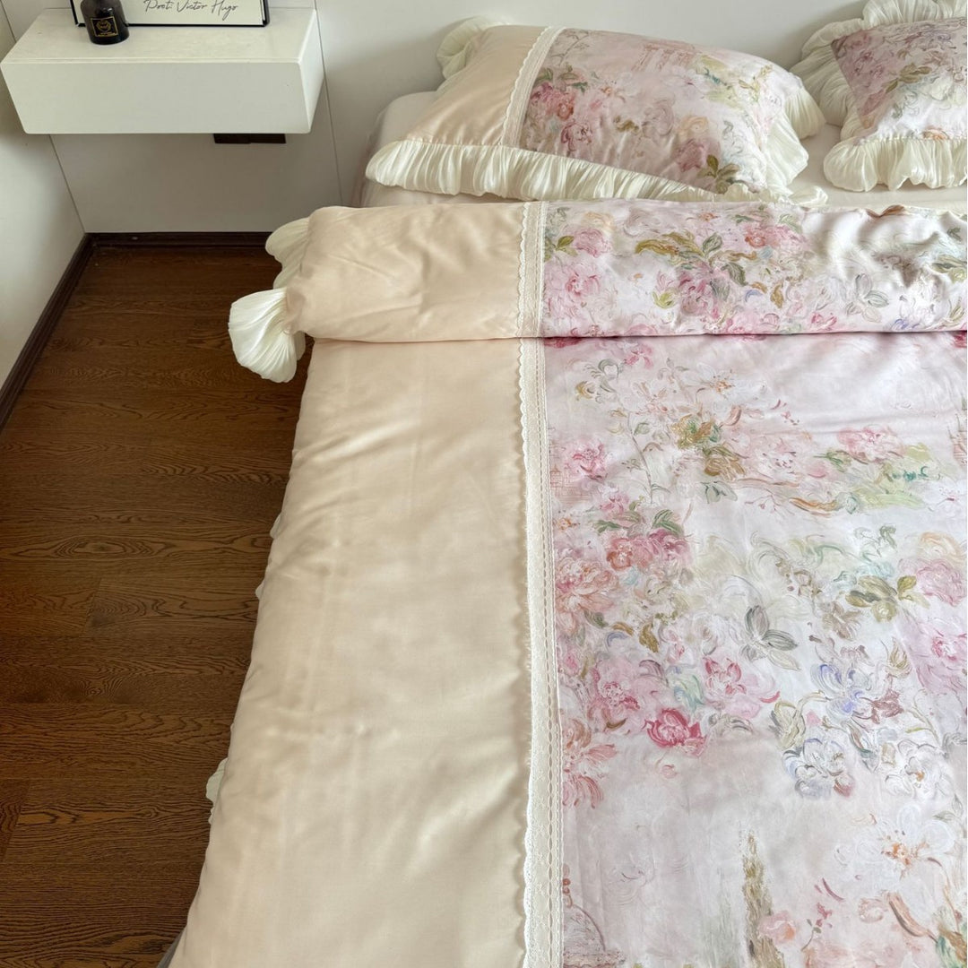 Luxury Ruffled Floral Cotton Duvet Cover Set