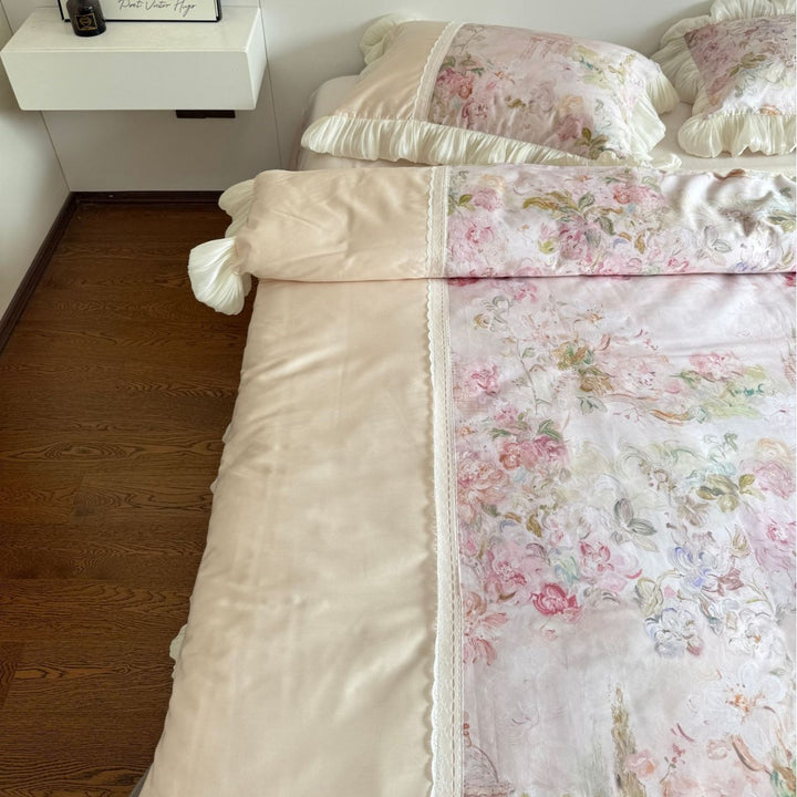 Luxury Ruffled Floral Cotton Duvet Cover Set