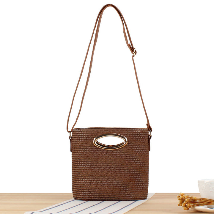 Shoulder bag made of hand-woven natural material with elegant ring closure Stornfield