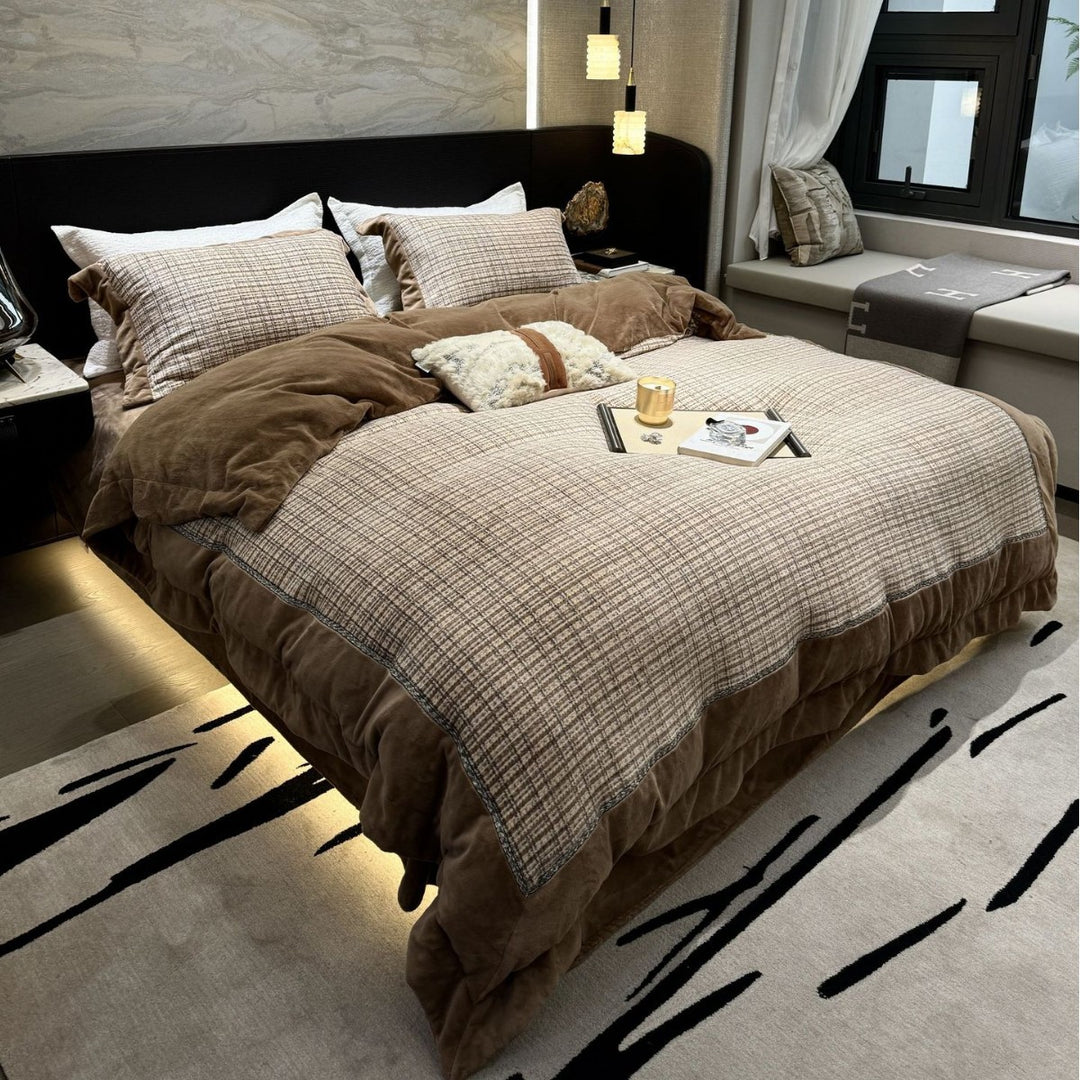 Reversible Plush Microfiber and Brushed Cotton Plaid Duvet Cover Set