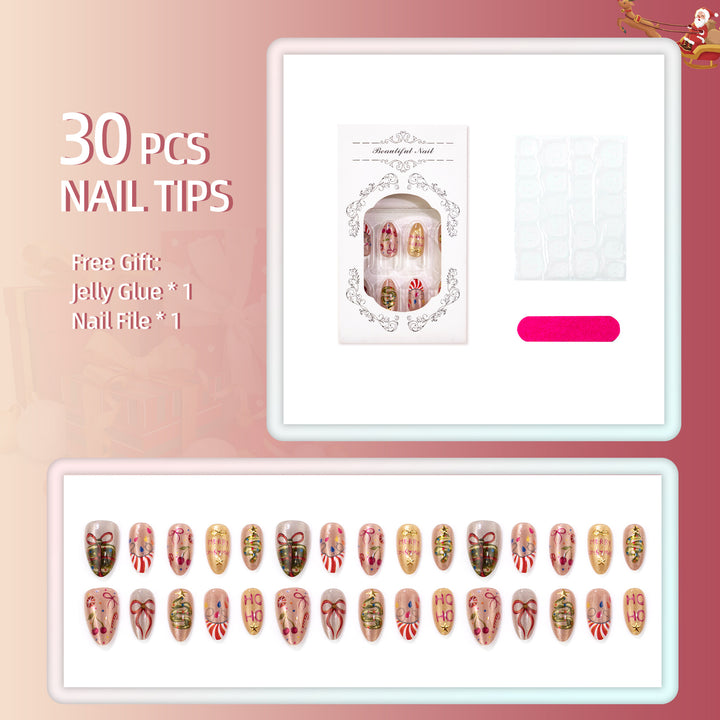 Festive Holiday-Themed Press-On Nail Art Set 1790738548