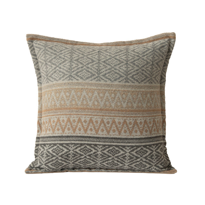 Square decorative sofa cushion with jacquard-woven ornament and soft bouclé surface Stornfield