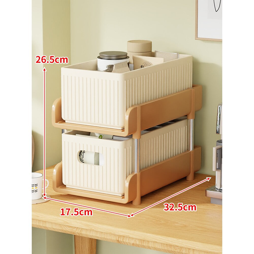 Slim Stackable Two-Tier Plastic Storage Bin Organizer with Removable Baskets