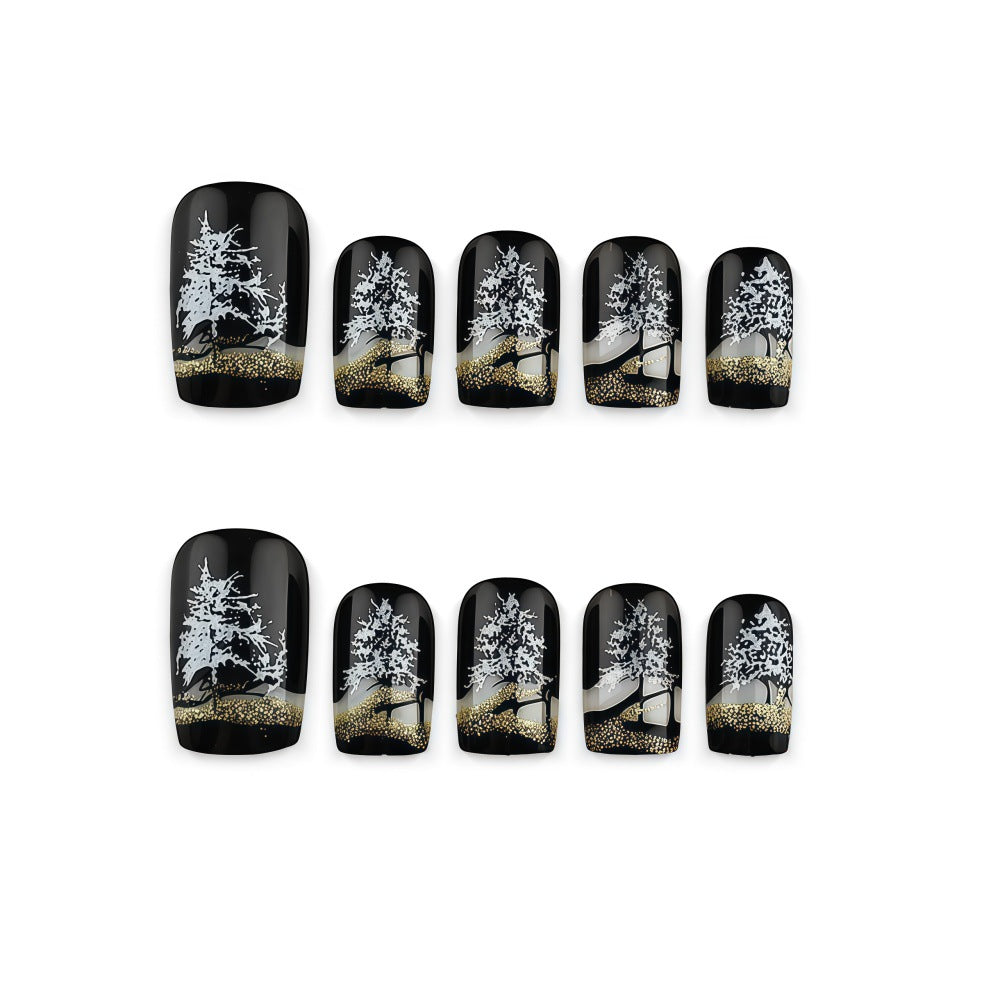 Artificial nails with romantic winter forest pattern Stornfield