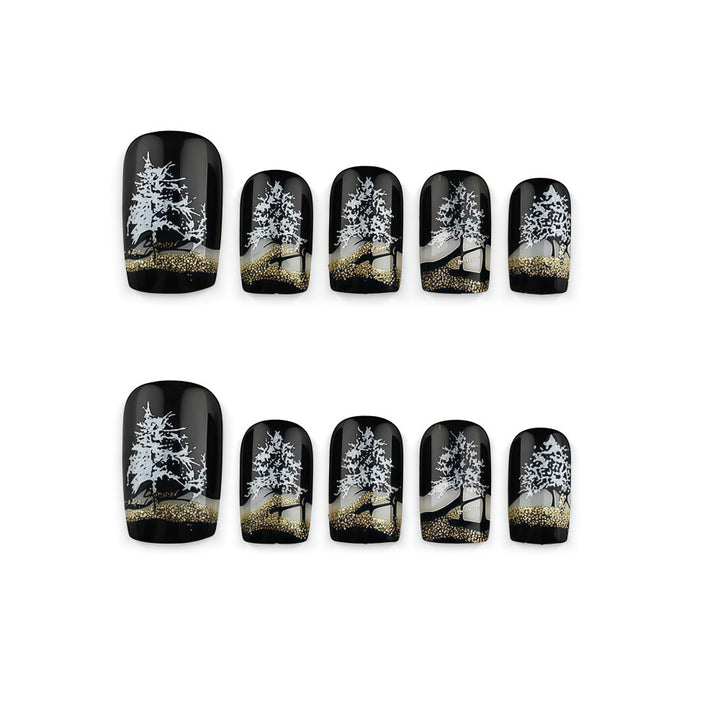 Artificial nails with romantic winter forest pattern Stornfield